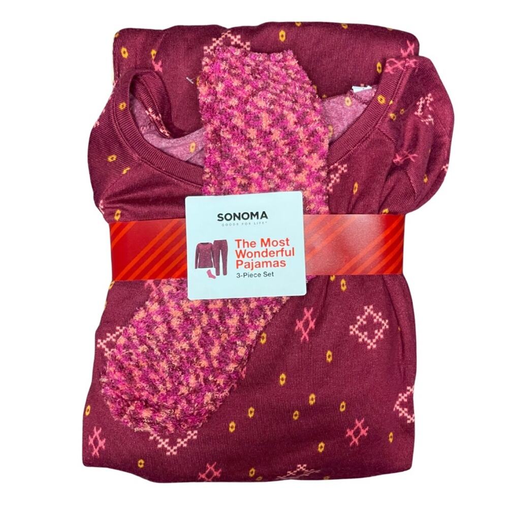 Sonoma three piece pajama pack gift set soft snuggly comfy includes socks Large